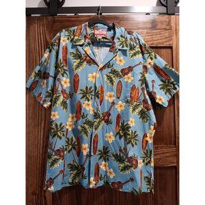 RJC‎ Mens Hawaiian Button Down SURF & GUITARS  Shirt Short Sleeve 1980s Vibe USA